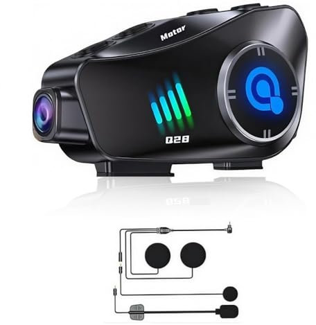 Q28 Motorcycle Helmet Headset with HD Camera 1080P Video, Bluetooth 5.3, Hands-Free Communication with Soft and Hard Mic, 32GB TF Card Expandable, AI Voice Assistant, IPX6 Waterproof, Q28
