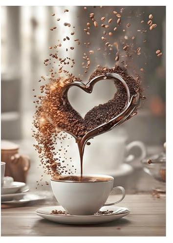 DCIDBEI 30x40CM Rond Diamond Painting Tasse à Café pour Adulte, Broderie Diamant 5D Complet Amour, Peinture Diamant Cœur, DIY Cristal Artisanat Pour Enfants Diamond Art pour Accueil Décor