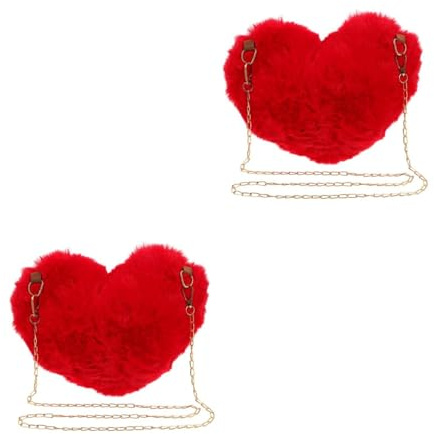 WRITWAA 2 StüCk Modische PlüSch Herzform UmhäNgetasche FüR Damen: Rote Handtasche Mit Kette, Kleine Herz GeldböRse FüR MäDchen