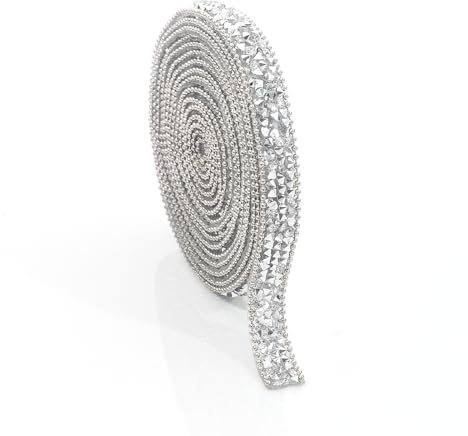YHMQ DU Strassband, 3 Yards, selbstklebende Strassstreifen, Diamantband, Aufkleber, Kristallrolle, glitzerndes Bling-Strassband zum Basteln, DIY-Kunstdekoration (Silver Ribbon,0.39 Inch)