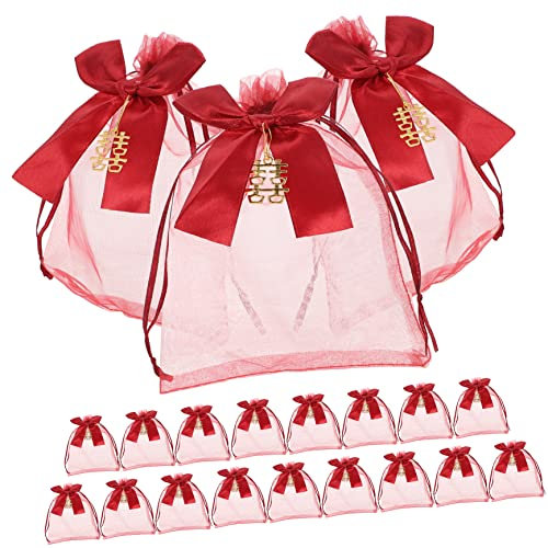 minkissy 80 Stk Chinesische Hochzeit Beutel Mesh-geschenktüten Organzabeutel Zur Hochzeit Kleiner Beutel Mit Kordelzug Marmorierte Geschenktüten Stofftaschen Gittergewebe Rot