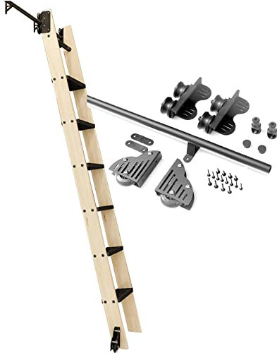 SZITW Einziehbare Rollleiter-Hardware-Bibliothek, Schiebeleiter-Hardware-Kit, runde Schiene/Schiene (Keine Leiter), Mobile Leiterschiene aus rundem Stahlrohr für Zuhause/drinnen/auf dem Dachboden