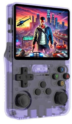 R36S Consola Retro Portatil – Pantalla IPS 3,5”, Tarjeta TF 64 GB, 15.000+ Juegos, Sistema Linux Abierto, Reproductor de Video, Mini Consola Arcade (Púrpura 64GB)