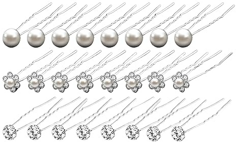 Pearl Hair Pins - 24pcs Wedding Pearl Hair Pins - Bridal Hair Pins - U Shaped Diamond Hair Pins - Crystal Hair Pins - Bridal Flower Hair Pins - Wedding Hair Pins for Women Girls,Bride Hair Accessories