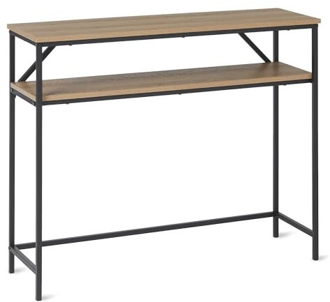 Amazon Basics Rectangular Console Table with Storage Shelf, Steel Frame, 30D x 100W x 80H cm, Oak Finish