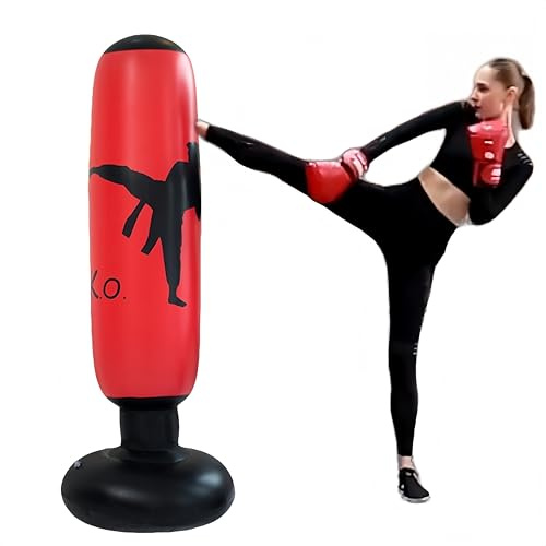 HJYDGJ Stående boxningssäck, 160 cm, uppblåsbar boxningssäck för karate, taekwondo, boxning, etc (röd)
