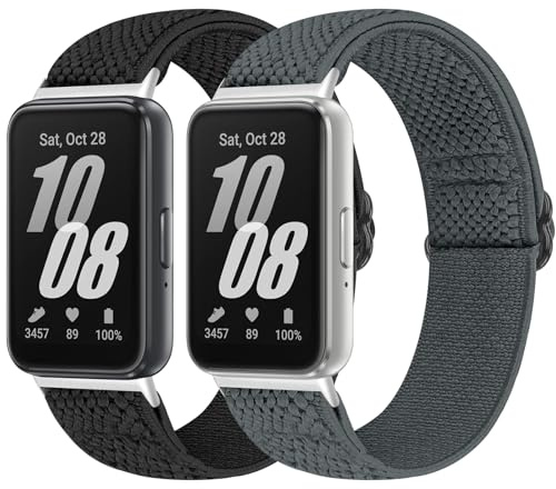 Bcuckood Elastic Nylon Straps Compatible with Samsung Galaxy Fit 3, 2PCS Adjustable Stretchy Nylon Replacement Straps Wristbands for Galaxy Fit3 SM-R390 Watch for Women Men