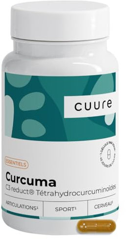 Curcuma Gélules - CUURE - Brevet C3 Reduct® 75 Fois Plus Biodisponible que la Poudre - Haute Teneur en Curcumine - Sans Pipérine - 45 Jours - Articulations, Os, Système Nerveux - Fabriqué en France