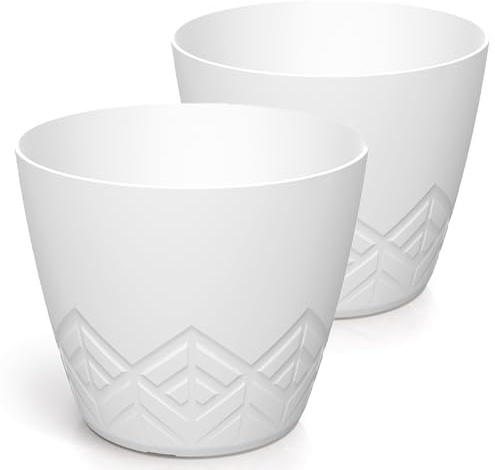 Tymar Blumentopf – Stilvoller Übertopf mit modernem Muster, 2pack, blumenübertopf_ARECO (Weiß; ø 14 cm)