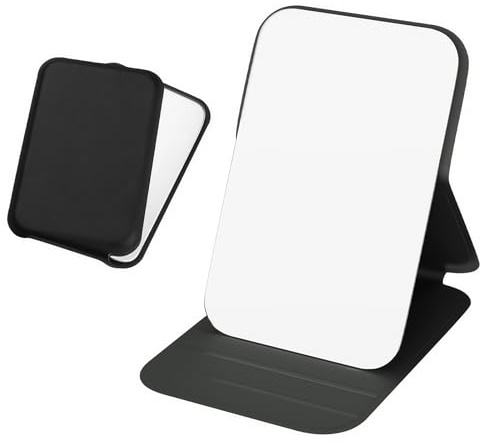 WFEWE Desktop-Make-up-Spiegel, einfarbig, PU-Leder, einfach, tragbar, faltbar, Taschenspiegel
