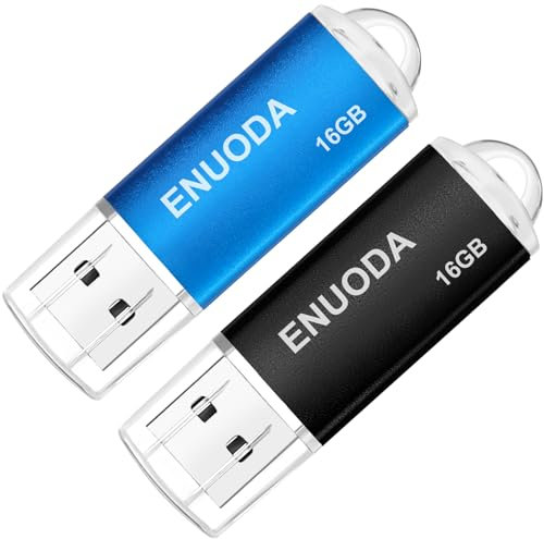 ENUODA Clé USB 16 Go Lot de 2 Cle USB 2.0 Flash Drive Stockage Mémoire Stick avec Lumière LED (Noir Bleu)
