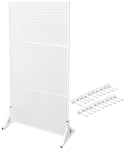 LXRHLIKG Panneau Perforé en Métal avec 20 Crochets, Panneau Mural Outils Double Face pour Supermarché, Entrepôt, Atelier(White,60 * 120cm/24 * 47in)