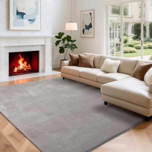 Tapis de salon, à poils courts, décoration de salon, moelleux, doux, lavable et antidérapant, moderne, couleur unie pour chambre à coucher, chambre d'enfant, 200 x 280 cm, gris clair