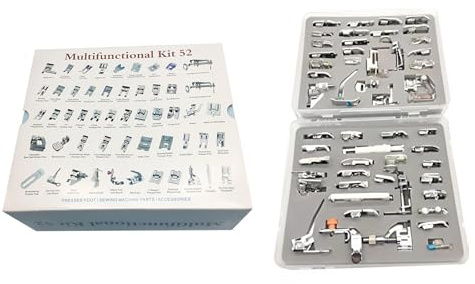 Bequilter Domestic 52Pcs Sewing Machine Presser Feet with Manual Fit Singer, Brother, Janome, Elna, Toyota, New Home, Simplicity, Necchi, Kenmore and Other Low Shank Sewing Machines