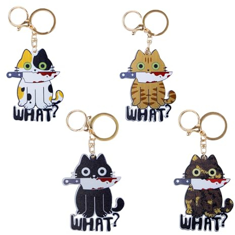 Sxutop 4 Stück Katzen Acryl Schlüsselanhänger Anhänger 2D Acryl Katzenanhänger 8cm Schwarze Katze Taschenanhänger Kreative Flacher Ornament Hängende Cute Keychain Dekoration für Taschen