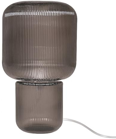Liadomo Tischleuchte Aya, geriffelter Glasschirm, mit Kabel, Glasfuß, dekorative Tischlampe, groß, 39 cm Höhe, klassisch, für Wohnzimmer, Schlafzimmer, E27, Kabelschalter (Transparent)