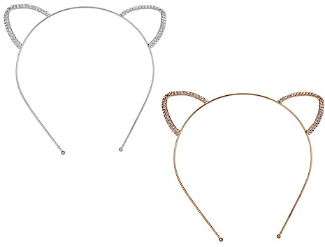 BESTYASH 2stücke Mädchen Haarreif Katzenohren Flexibel Cosplay Haarschmuck Party Stirnband Silber Gold