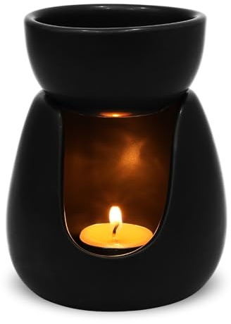 WD&CD Duftlampe aus Keramik, Aromalampe Teelichthalter Aroma Diffuser Stövchen für ätherische Öle Schwarz