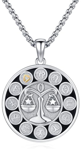 KQ&TTENG Collier avec pendentif signe du zodiaque en argent sterling 925 - Douze constellations - Bijou astrologique - Noël - Anniversaire - Pour homme et femme, 558.8 Millimeter, Argent sterling