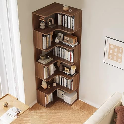 Modern L-Shaped Bookshelf with 6 Shelves, Freestanding Display Shelf for Home, Office & Living Room, Stylish Storage nizer, Elegant Etagere Rack