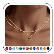 TINGN Kette Gold Farbe Damen 14K Vergoldete Geburtsstein Anhänger Halskette Layered 12 Monate Geburtsstein Kette Geburtstagsgeschenke für Frauen Mädchen