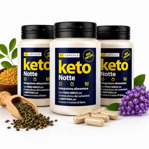 Keto Notte Integratore Alimentare 180 Capsule con Griffonia e Matè | Integratore alimentare con Griffonia, Matè e ingredienti vegetali selezionati per l'assunzione serale quotidiana.
