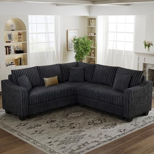 Belffin Convertible Sectional Couch with Chaise Corner Sectional Sofa L Shaped Couch Reversible Corner Upholstered Couches for Living Room Corduroy (Dark Grey, V Shaped)