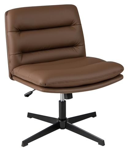 COSTWAY Sedia per Ufficio con Altezza Regolabile, Sedia Girevole con Base ad Incrocio, Sedile e Schienale Confortevoli, Sedia da Visitatori per Camera da Letto, Studio, Portata 150 kg (Marrone)