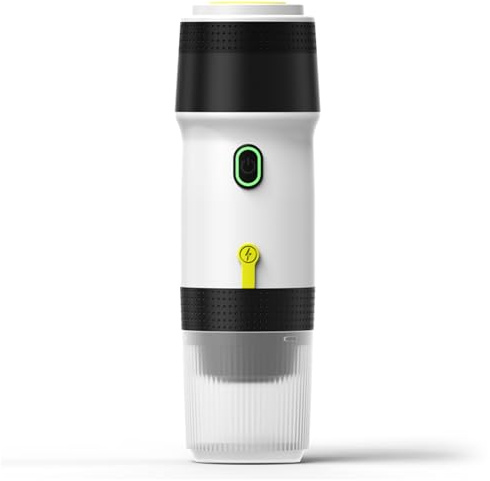Tomvorks Mattista del caffè Portatile, Caffettiera Elettrica a Cordone, Mini Brew a Freddo Programmabile con 120 Ml di Tazza, Ricarica USB, per Casa, Auto, Viaggio, Ufficio (Bianco)