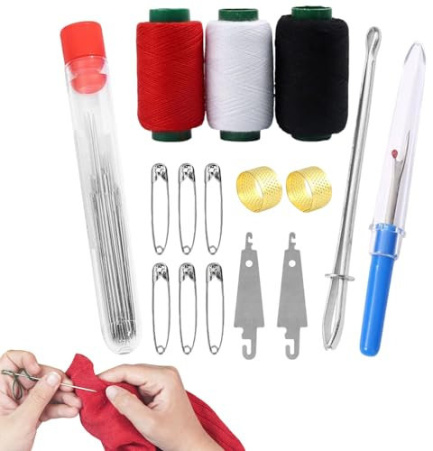 BommFu Agujas de Costura de Acero - Juego de Punta Fina de 34 - Agujas de Coser de Acero Inoxidable con | para Principiantes Madre Abuela Amigos Hogar Viaje Estudio Residencia Camping