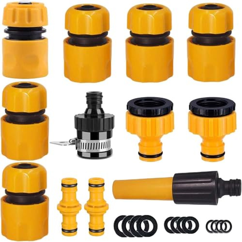Hose Connector Garden Hose Fitting Set with Nozzle,5 Hose End Quick Connector,1Hose Waterstop Accessory,2 Double Male Snap Connector,2 Hose Pipe Tap Fitting 1/2'' & 3/4'' Size 2-in-1etc