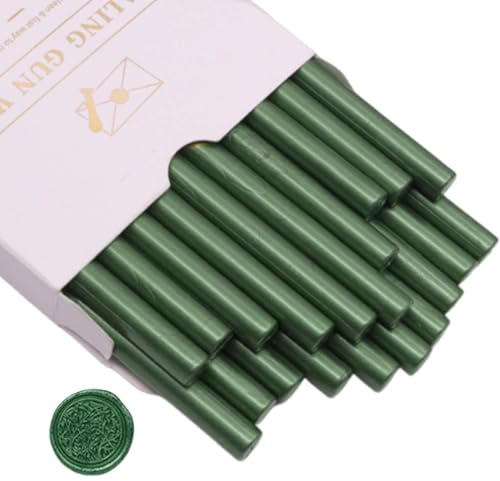 Siegelwachs Stäbe, Siegelwachs für Wachspistole 7 mm, 20 Stück Wachssiegel Wachs Metallic, Siegellack Sticks für DIY Basteln Siegelstempel Briefe Karten Umschläge Einladungen Party (Grün)