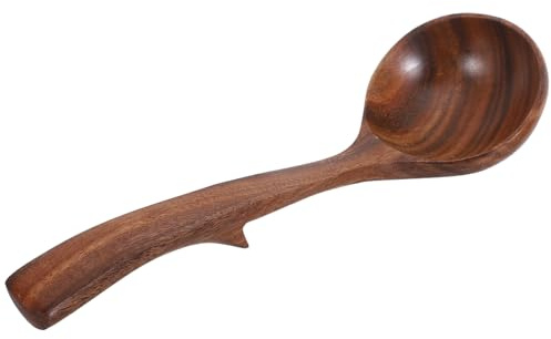 EXCEART Cucharón Grande de Madera de Acacia Natural con Mango Largo de 24 Cm y Gancho Trasero, Utensilio de Cocina para Servir Sopa y Gachas, Cuchara para Cocinar Resistente al Calor
