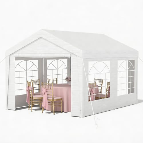 Ferzone Partyzelt Pavillon 3x4M mit 170g PE-Plane, Gartenpavillon Wasserdicht Stabil Winterfest mit Fenstern, Faltpavillon Festzelt UV Schutz 50+ mit Bodenstift&Windseil für Hochzeit Festival, Weiß