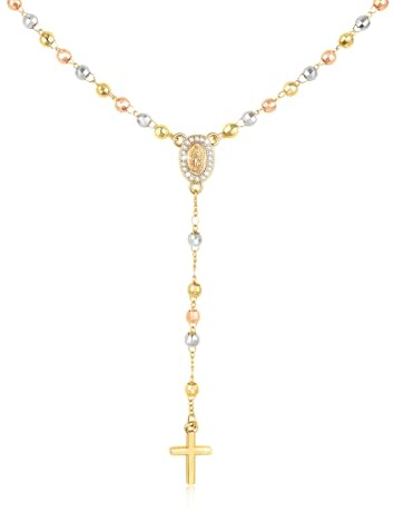 Kommunion Geschenke für Mädchen Kreuz Kette - Rosenkranz Y-Kette mit Jungfrau Maria Kreuz Anhänger, Kinder Kreuzkette Halskette, Taufgeschenk Firmung ErstKommunion Konfirmation Geschenk für Mädchen