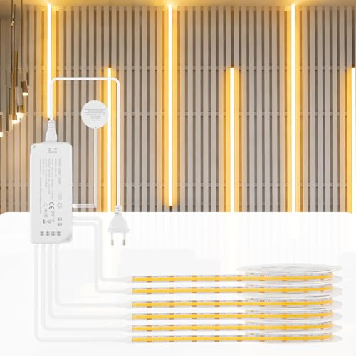Enteenly Ruban LED COB 6 x 1 m, Dimmable Contrôle Tactile pour Éclairage de Panneaux Acoustiques, Vitrines, Armoires, Cuisines, Caves à Vin, Présentoirs et Étagères, 3000K
