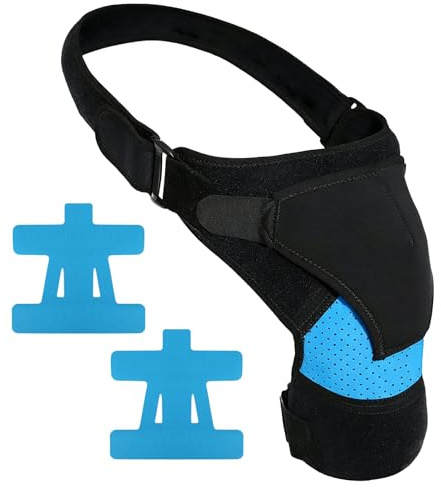 Thhiit 3 Pcs Rotator Cuff Shoulder Support Set with Precut Kinesiology Muscle Tape, Shoulder Compression Sleeve Brace for Women Men