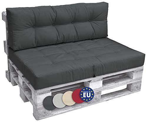 Beautissu Palettenkissen Outdoor Rückenkissen 120x40 cm – Auflagen für Paletten Europaletten Palettensofa Palettenmöbel Balkon Palettenpolster Garten Lounge Kissen Outdoor Graphitgrau – Elements