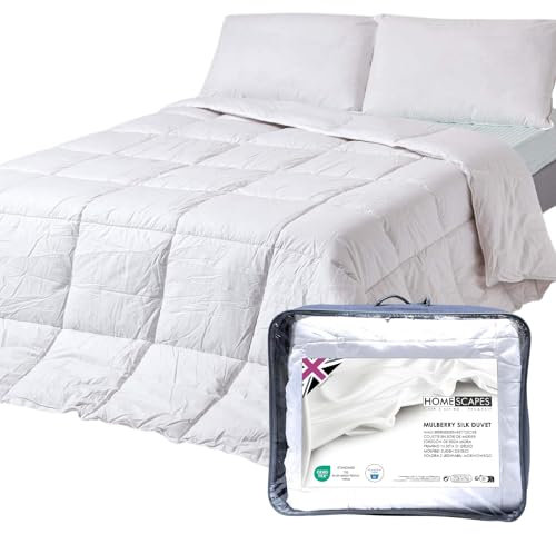 HOMESCAPES 100% Pure Mulberry Silk Blend Duvet 13.5 Tog 100% Cotton Casing Anti Dust Mite & Anti Allergenic Winter Duvet Washable at Home, King