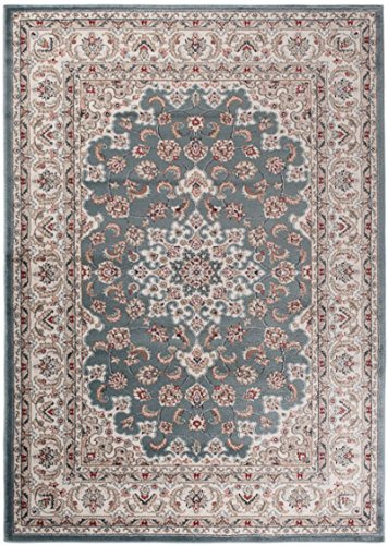 Carpeto Rugs Traditioneller Klassischer Teppich für Ihre Wohnzimmer - Türkis Beige - Perser Orientalisches Heriz Keshan Muster - Blumen Ornamente - Top Qualität Pflegeleicht AYLA 120 x 170 cm Klein