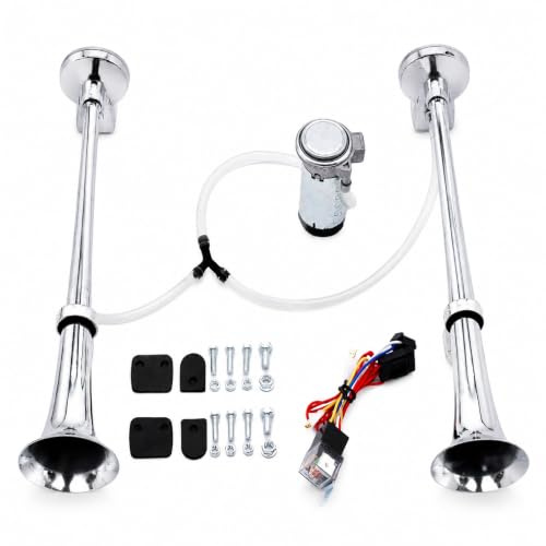 GYUPXYH Klaxon Camion 12V 150DB – Trompe Air Horn Puissante Double Cornes avec Compresseur – Kit Universel pour Camion, Poids Lourds, Voiture, SUV