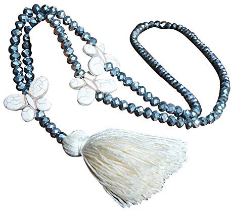 Amorar Elegant Pullover Kette Halsschmuck Böhmen Halskett Bunt Kristall Bead Schnur Kette Lange Damen-Halskette Mit Quaste Anhänger Lange Sweater Kette Halsschmuck für Frauen