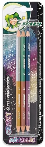 JOLLY Crazy Glitzerfarbstifte Duo, 3er Pack, Hochpigmentierte Metallic-Minen, Brillante Glitzereffekte, Ideal für Kreative Projekte
