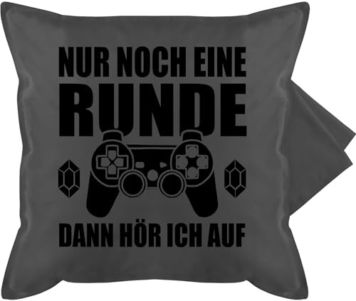 Kissenbezug - Statement - Nur noch eine Runde Dann höre ich auf - Geschenke für Zocker Zocken Gaming Gamer Geschenkideen Sprüchen - 50 x 50 cm - Grau - gamerkissen statement-kissen statements