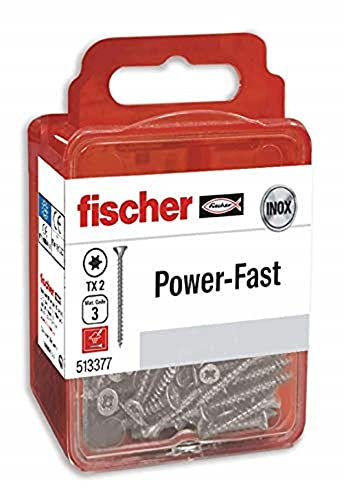 fischer Power-Fast - caja de tornillos especiales para madera 3,5x30mm, para atornillado de maderas, conexión de maderas macizas o fijación de piezas a la madera,20 ud