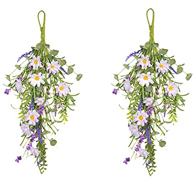 RTWAY Künstliche Gänseblümchen, Blumenkranz, künstlicher Tropfen-Kranz, künstliche Lavendelblume, Girlande, künstliche Gänseblümchen, Anhänger, Kranz, 2 Stück