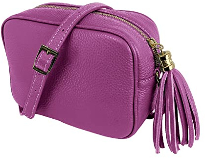 JOPHY & CO. Bolso bandolera de piel auténtica con cierre de cremallera para mujeres, cód. 5210, fucsia, Large