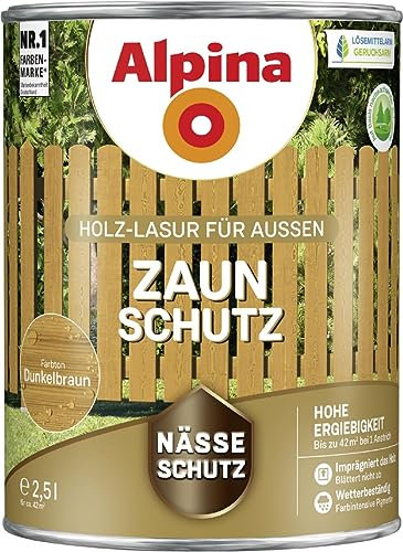 Alpina Zaun-Schutz Dunkelbraun 2,5 Liter Holz-Lasur für Außen