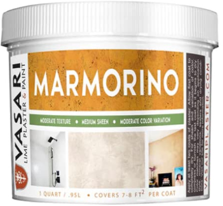 VASARI Lime Plaster & Paint | Marmorino Plaster (Fine Sand Finish) | Made from Natural Lime and Powdered Marble |color: Natural White #1 | size: 1 Quart Wet Mix