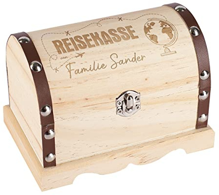 Herz & Heim® Holztruhe als Schatzkiste, Reisekasse-, mit Namensgravur